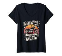 Womens Motorcycle Dad Powered by Love and Gasoline V-Neck T-Shirt