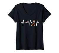 Womens Motorcycle Entlebucher Mountain Dog Heartbeat Dog Lover V-Neck T-Shirt