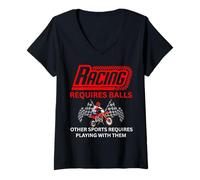 Womens Motorcycle Racing Requires Balls Speed Track Events V-Neck T-Shirt