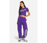 Womens Motorsport Puff Print Fitted T-Shirt And Straight Leg Jogger Set - Purple - L, Purple