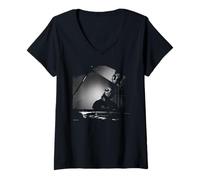 Womens Motown Legend Stevie Wonder Piano by Michael Grecco V-Neck T-Shirt