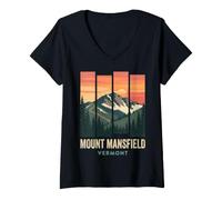 Women's Mount Mansfield Vermont Retro Sunset Hike V-Neck T-Shirt