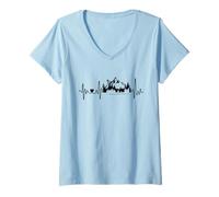 Womens Mountain Bike and Mountains Heartbeat I Love Mountains and MTB V-Neck T-Shirt