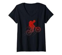 Womens Mountain Bike Red Speed Trail Rider Fast MTB V-Neck T-Shirt