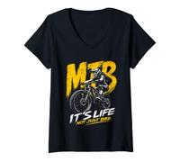 Women's Mountain Bike Rider Distressed Graphic V-Neck T-Shirt