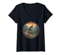 Women's Mountain Bike Sunrise Mountains Forest Trail V-Neck T-Shirt