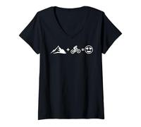 Womens Mountain Biking Funny MTB Equation Happy Rider V-Neck T-Shirt