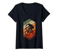 Womens Mountain Biking Retro Jump Forest Extreme MTB Style V-Neck T-Shirt