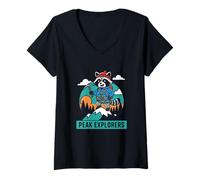 Women's Mountain Explorer Raccoon Hiking Adventure Graphic V-Neck T-Shirt