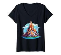 Women's Mountain in Clouds The Mountain Climber Moutains Hiking V-Neck T-Shirt