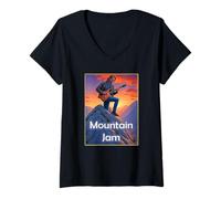 Womens Mountain Jam Guitar Player Dude V-Neck T-Shirt