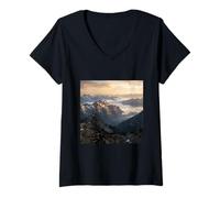 Women's Mountain Range Sunrise Alpine Valley Landscape Photography V-Neck T-Shirt