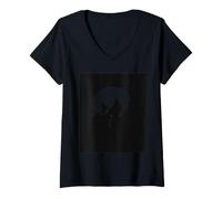 Women's Mountain Silhouette with Penguin Under Moon V-Neck T-Shirt
