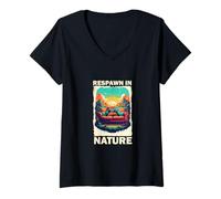 Womens Mountaineer with Rucksack in The Mountains Gaming V-Neck T-Shirt