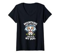 Women's Mountains are Calling and So is My Dog Retro Adventure V-Neck T-Shirt