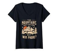 Womens Mountains are Calling, but Where is My Phone. Funny Indoorsy V-Neck T-Shirt