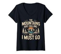 Women's Mountains are Calling & I Must Go Retro 80s 90s Vibe V-Neck T-Shirt