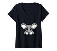 Womens Mouse Middle Finger Evil Frustrated Boy Angry Bad Naughty V-Neck T-Shirt