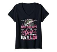 Women's Move Over Boys Let This Girl Show You How to Fish V-Neck T-Shirt
