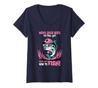 Womens Move Over Boys This Girl Knows How To Fish Womens Fishing V-Neck T-Shirt
