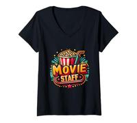 Womens Movie Staff Party Night Behind The Scene Awesomeness Popcorn V-Neck T-Shirt