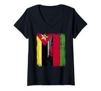 Womens Mozambique Malawi Half Flag Mozambican Malawian Jersey V-Neck T-Shirt