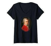 Womens Mozart Portrait Vienna Austria Classical Travel Souvenir V-Neck T-Shirt