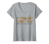 Women's MPCU Medical Progressive Care Unit Nurse Floral V-Neck T-Shirt