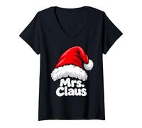 Women's Mr and Mrs Santa Claus Couples Matching Christmas Pajamas V-Neck T-Shirt