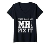 Women's Mr Fix It Handyman Repair Worker V-Neck T-Shirt