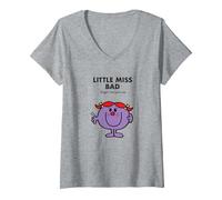 Women's Mr. Men Little Miss Bad V-Neck T-Shirt, Heather Grey, Medium