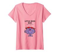 Women's Mr. Men Little Miss Bad V-Neck T-Shirt, Pink, Large