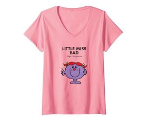 Women's Mr. Men Little Miss Bad V-Neck T-Shirt, Pink, Medium