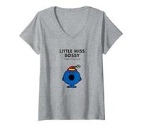 Women's Mr. Men Little Miss Bossy T-Shirt V-Neck T-Shirt, Heather Grey, X-Large