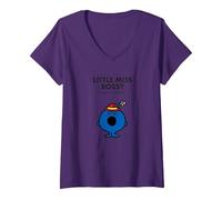 Women's Mr. Men Little Miss Bossy T-Shirt V-Neck T-Shirt, Purple, Medium