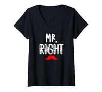 Women's Mr Right Mrs Always Right Couple V-Neck T-Shirt