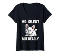 Womens Mr Silent But Deadly | Funny Frenchie Fart Dog Owner Gift V-Neck T-Shirt