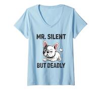 Womens Mr Silent But Deadly | Funny Frenchie Fart Dog Owner Gift V-Neck T-Shirt