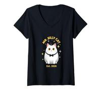 Women's Mr Silly cat Groom Est 2026 Wedding Couples Party V-Neck T-Shirt