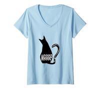 Womens Mrrrp? Curious Cat Furry Friend Confused Cat Silhouette V-Neck T-Shirt