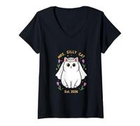 Women's Mrs. Silly cat Bride Est 2026 Wedding Couples Party V-Neck T-Shirt