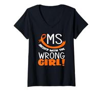Womens MS Messed With The Wrong Girl Multiple Sclerosis Awareness V-Neck T-Shirt