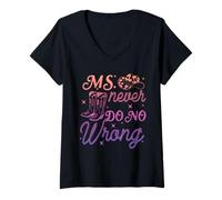 Womens Ms. Never Do No Wrong Design V-Neck T-Shirt