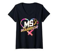 Womens MS Warrior Heart Multiple Sclerosis Awareness Fighters V-Neck T-Shirt