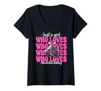 Womens MTB Mountain Bike Girl This Girl Still Plays In The Dirt V-Neck T-Shirt