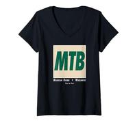 Womens MTB Mountain Biking Funny Biker Downhill Trail Art V-Neck T-Shirt