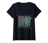Women's MTV Distressed Grid and Warped Checkerboard Logo V-Neck T-Shirt