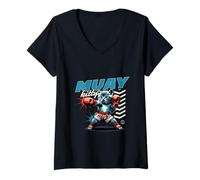 Womens Muay Kitty - Funny Boxing Cat Martial Arts V-Neck T-Shirt