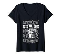 Womens Muay Thai Boxing MMA Fighter Frankenstein Fight Fright V-Neck T-Shirt