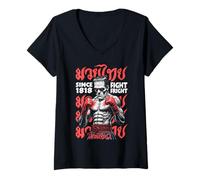 Womens Muay Thai Boxing MMA Fighter Frankenstein Fight Fright V-Neck T-Shirt